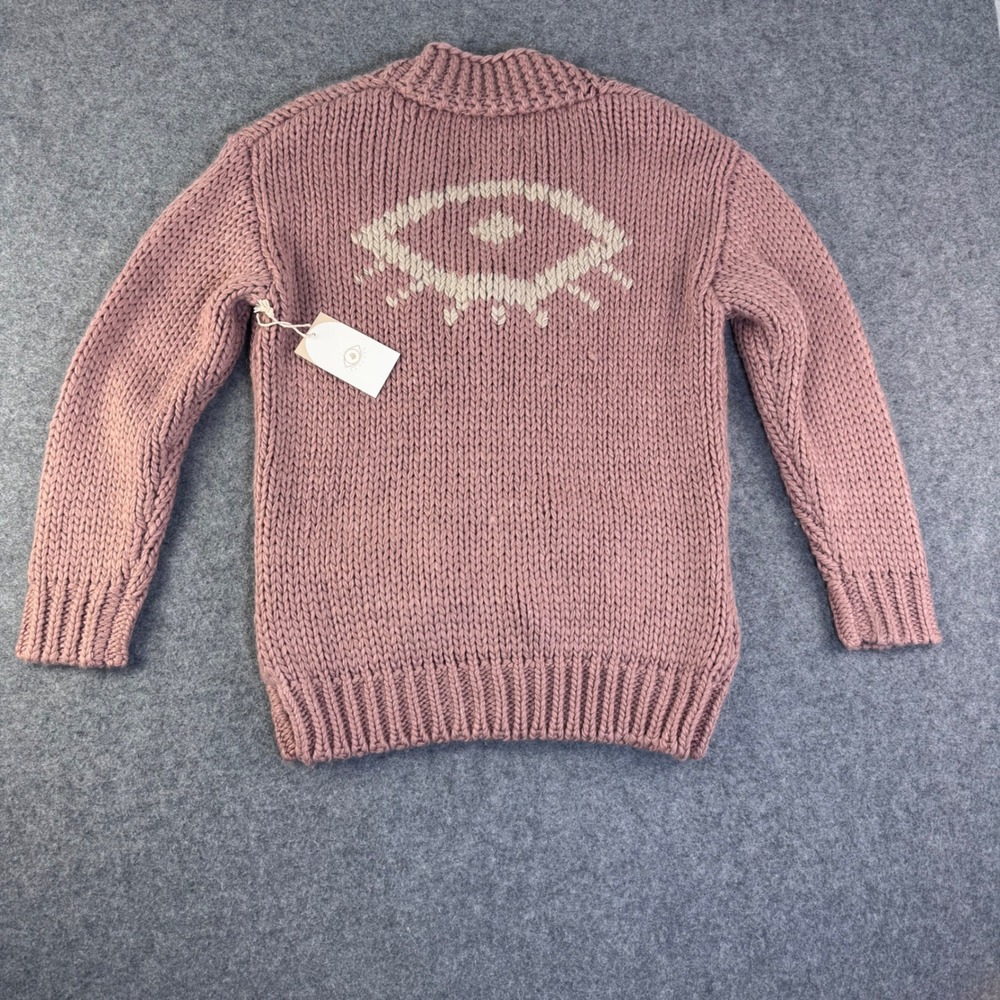 Jackson Rowe Womens Chunky Hand Knit Zip Up Cardigan Sweater Mauve Medium NWT - Picture 2 of 9